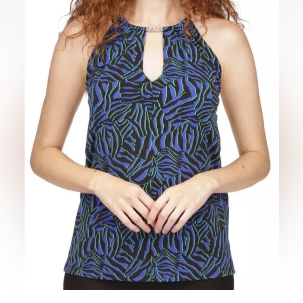 Micheal Kors  size medium blue animal print chain print halter top stretch NWT